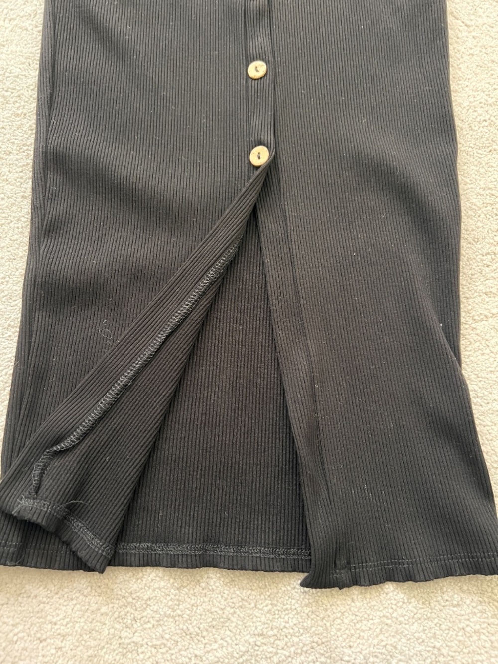 Lulus Look Of Leisure Black Ribbed Button-front Midi Dress - Size S - Picture 4 of 8